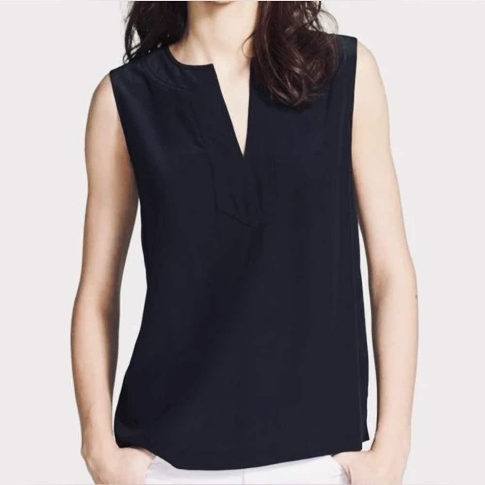 Ann Taylor Loft Top Womens Small Black Sleeveless Chiffon Front Blouse